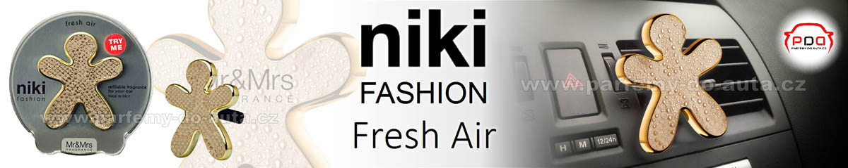 Voňavý panáček do auta Niki Fashion Fresh Air zlatý Mr Mrs Fragrance cz